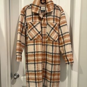 Abercrombie & Fitch Cream and Brown Plaid Teddy Jacket